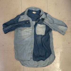 denim patchwork button up shirt
